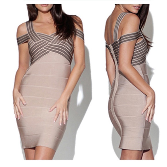 Bebe Luxe Bandage Criss Cross Bodycon Dress Blush Pink Small NWT - Picture 1 of 11